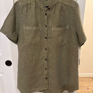 Sundance Olive Green Button-Up linen Blouse